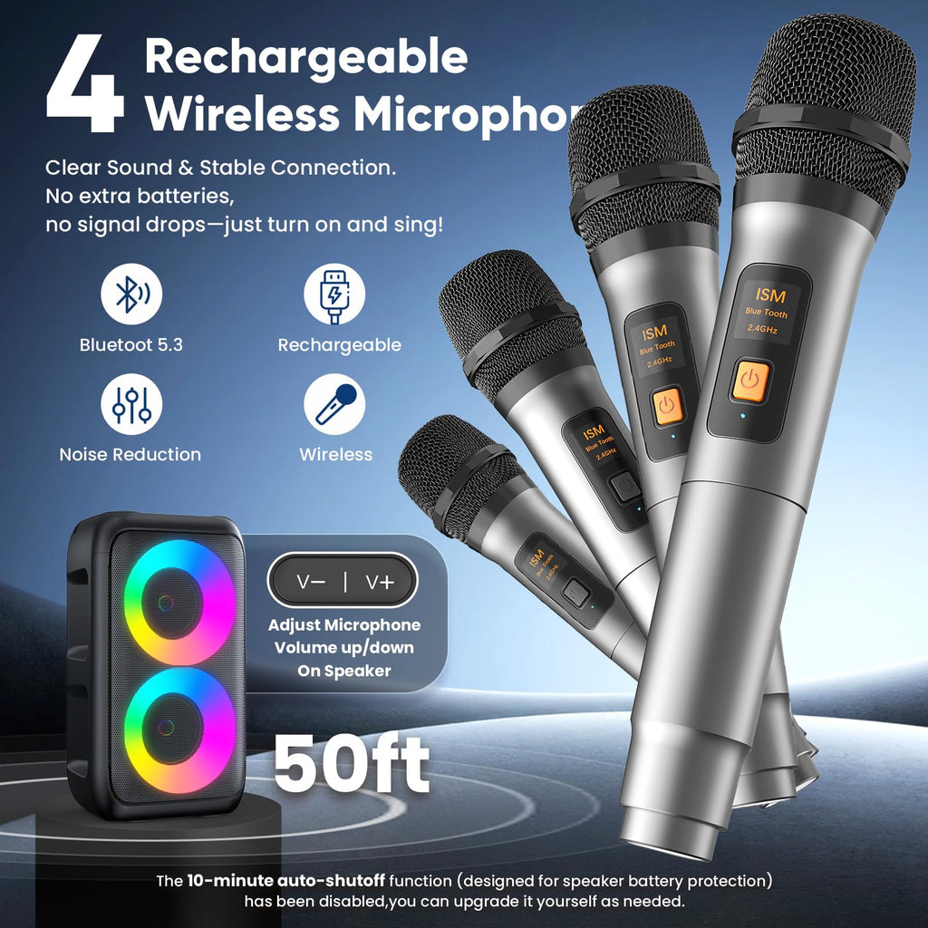Karaoke Machine for Adults Kids, Portable Bluetooth Speaker with 3 Wireless Microphones, TWS Mode & LED Light, 10H Battery PA System, Home Party Outdoor Camping Birthday Gifts (3 Mics)