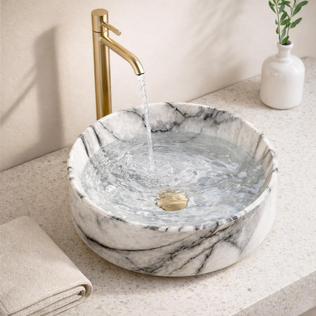 KES 16 Inch Round Vessel Sink, Bowl Sink for Bathrooms, White Ceramic