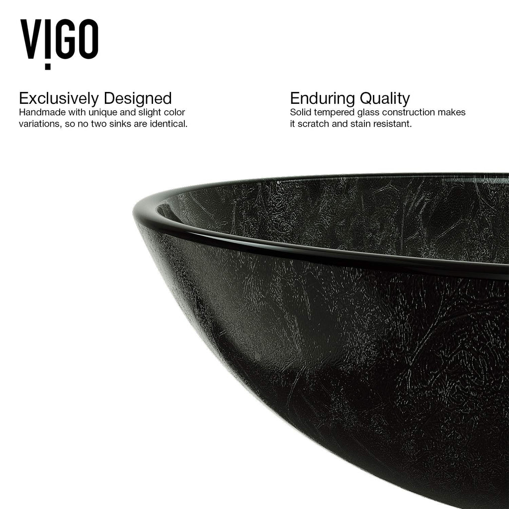 Vigo Vessel Sink Copper - 17â Artistic Round Bowl Sink for Bathrooms, Tempered Glass Above Counter Bathroom Sink with NonStickShield, QuickDrain & TempGuard, Modern Luxury Design