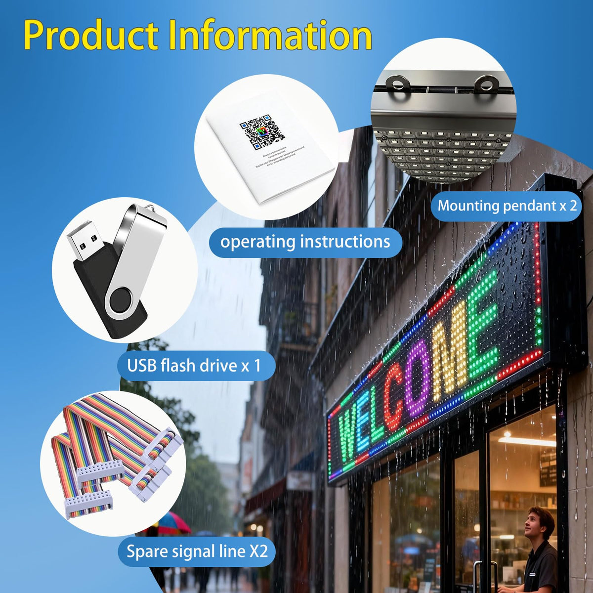 P3 Programmable Scrolling Custom Led Sign Outdoor Digital For Business Display Screen WiFi Control Electronic Message Board Store Advertising Ticker Word Light Bar Open Pixel Panel 40"x18'