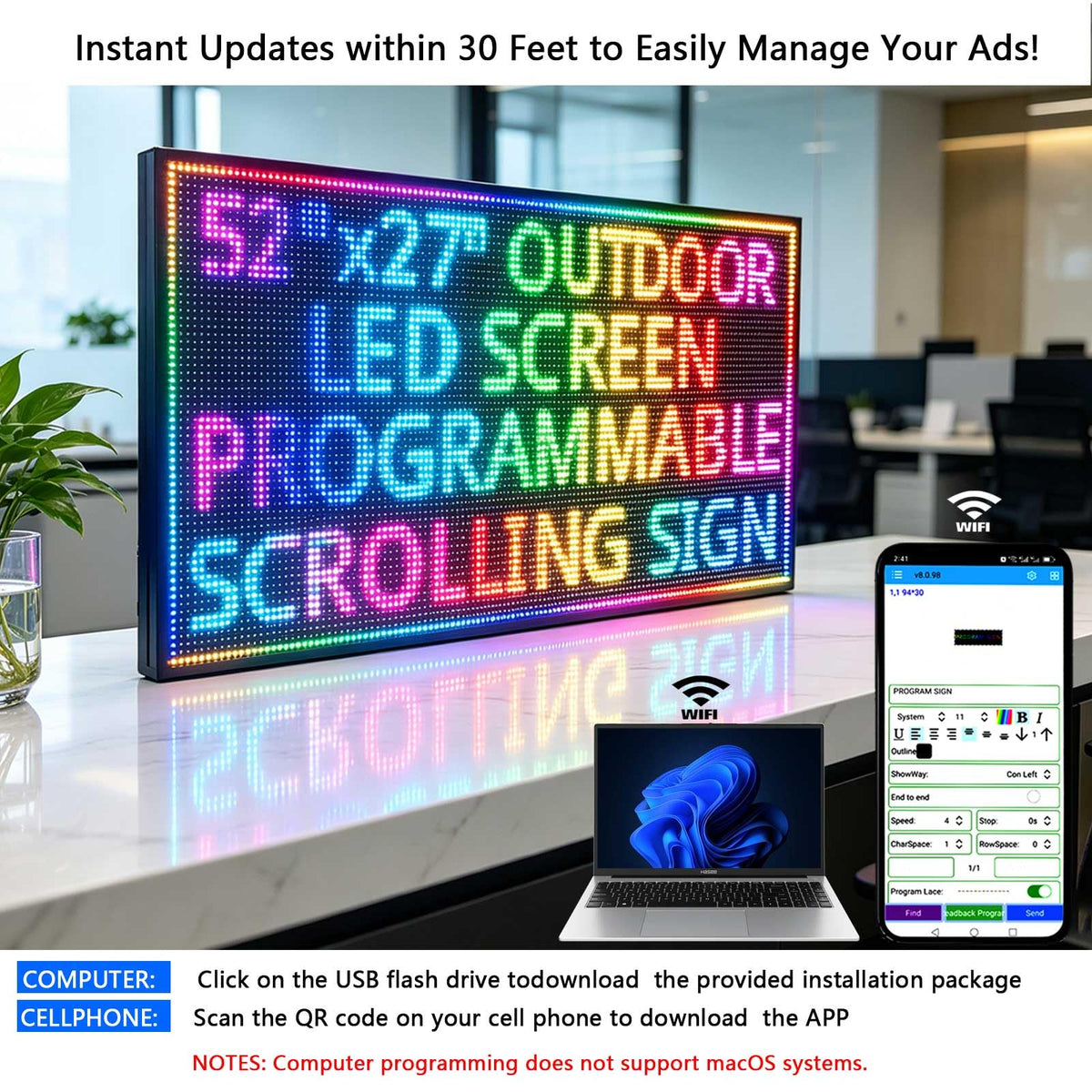 Led Sign Outdoor Programmable Scrolling Digital Open Neon P10 39''x14''