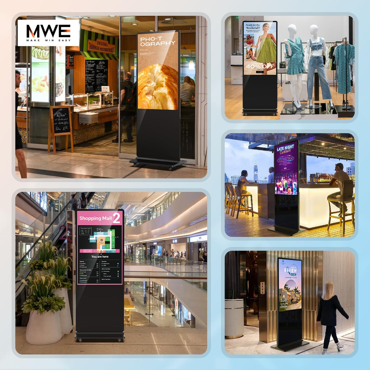 MWE 43 Inch Indoor Floor Standing Digital Signage Advertising Display Kiosk LCD Screen Commercial Totem Android System Vertical Poster with Auto Media Player