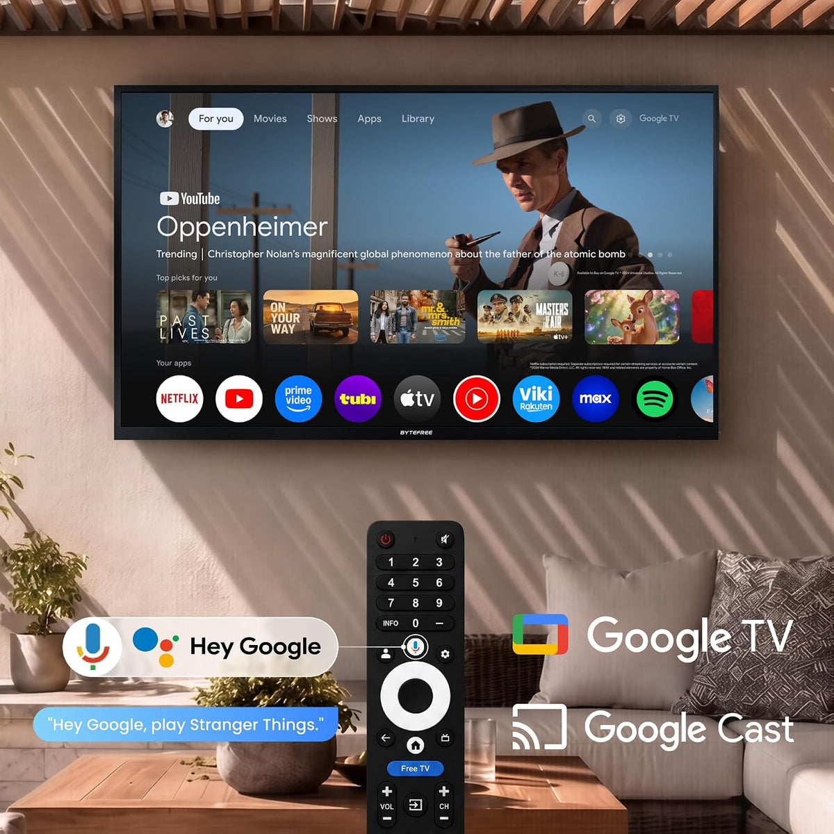 55 inch Outdoor TV 4K UHD Smart Google TV, 1500 Nits IP55 Waterproof, HDR10, Dolby Vision & Atmos, 178Â° Wide Viewing Angle, Anti Glare, Partial Sun, WiFi & Bluetooth, Patio Backyard Poolside