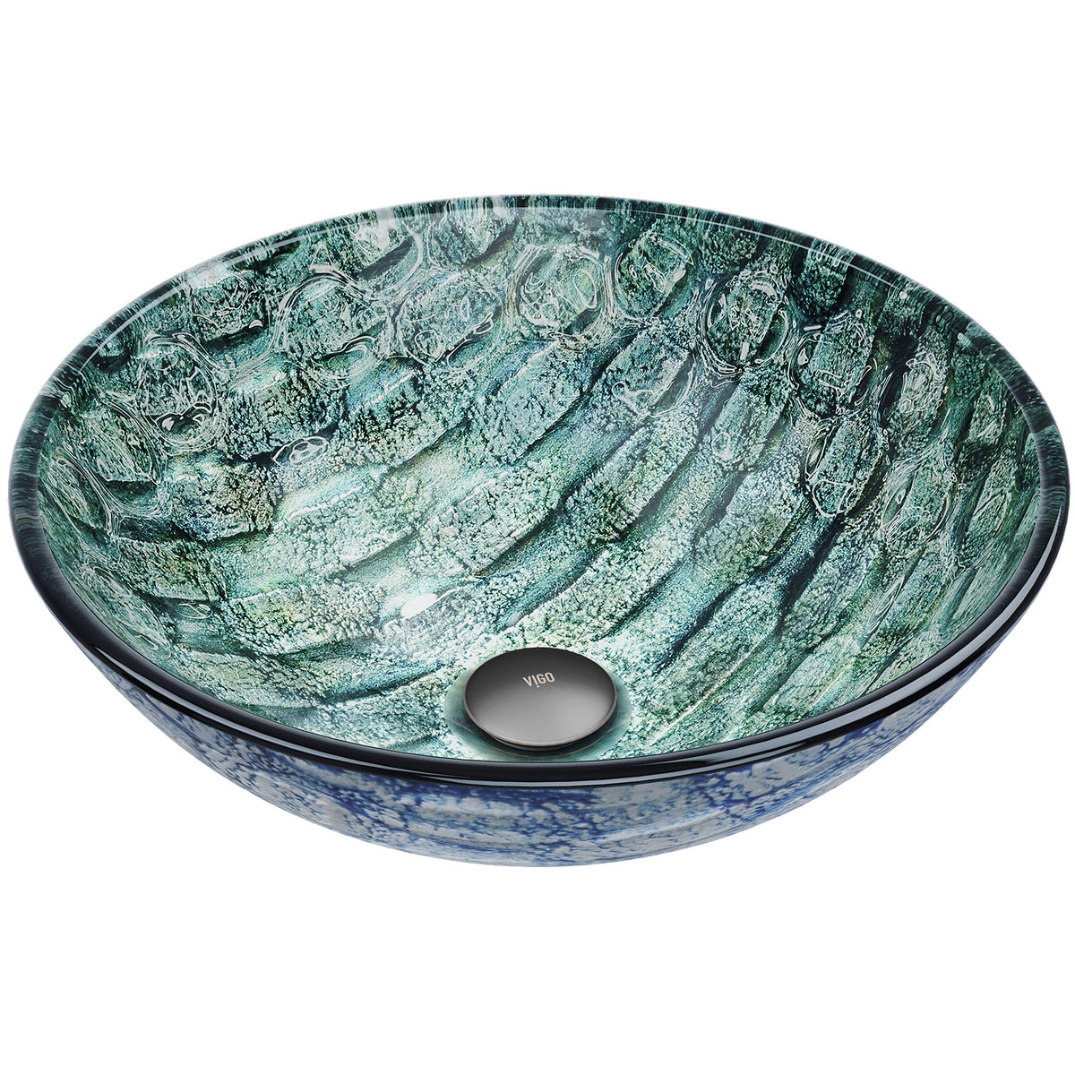 Vigo Vessel Sink Copper - 17â Artistic Round Bowl Sink for Bathrooms, Tempered Glass Above Counter Bathroom Sink with NonStickShield, QuickDrain & TempGuard, Modern Luxury Design