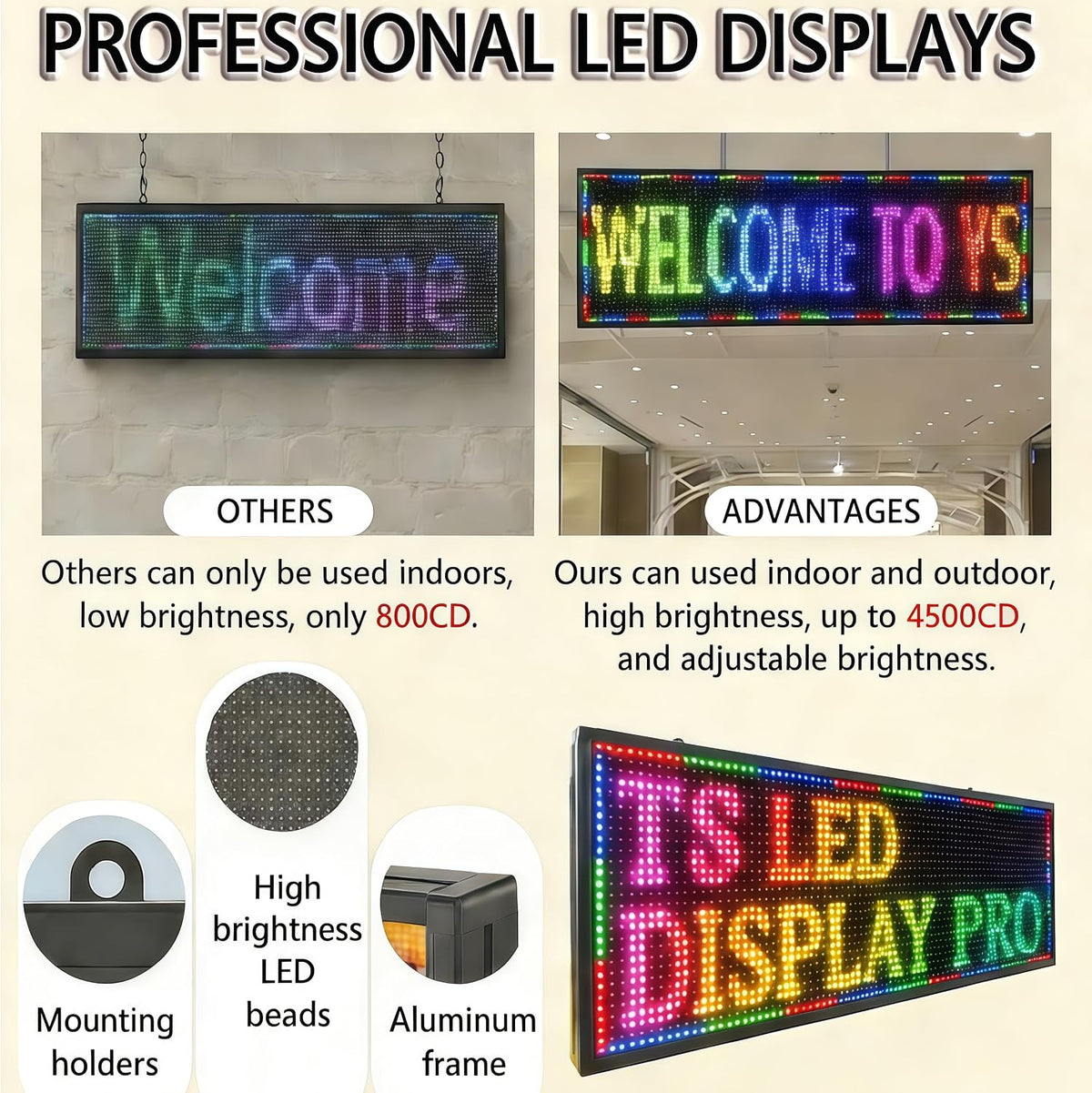Outdoor P10 LED Message Sign 39"x14" Waterproof High Brightness WiFi Programmable Scrolling Text Display Board for Business, Storefront, Restaurant, Church, Events