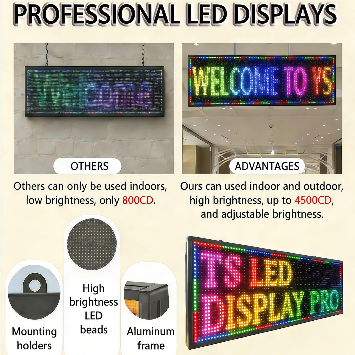 Outdoor P10 LED Message Sign 39"x14" Waterproof High Brightness WiFi Programmable Scrolling Text Display Board for Business, Storefront, Restaurant, Church, Events