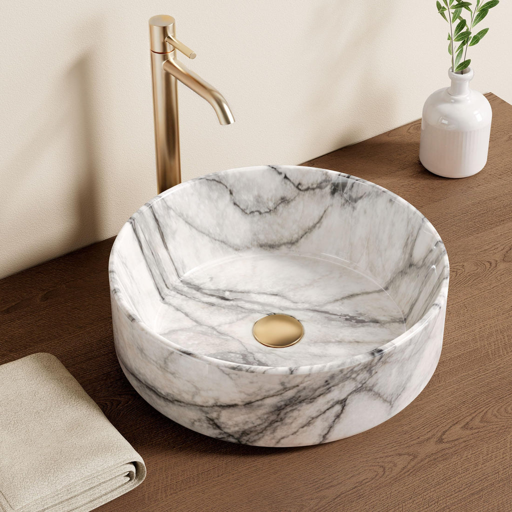 KES 16 Inch Round Vessel Sink, Bowl Sink for Bathrooms, White Ceramic