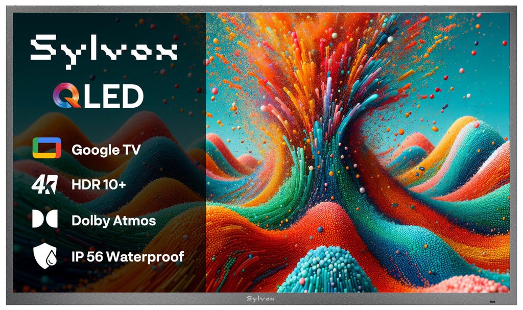 SYLVOX 65'' Outdoor TV, Premium Ultra-Narrow Bezel, IP56 Weatherproof, 1,000-Nit 4K UHD Anti-Glare Screen, Smart Google TV, All-Metal Durable Outdoor TV for Deck, Patio, Partial Sun (Frameless, 2026)
