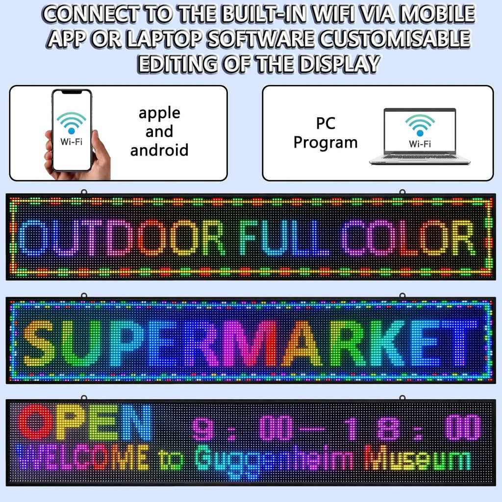 P10 Outdoor Led Sign WiFi Programmable with High Brightness Scrolling LED Sign for Business Digital Advertising Display Electronic Message Board (77''x14'')