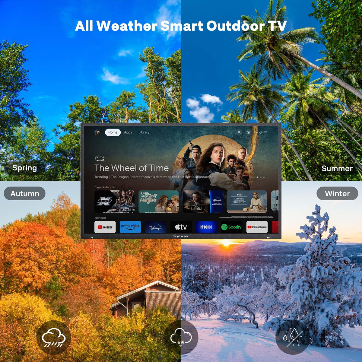 SYLVOX 43 Inch Outdoor TV, Weatherproof Google TV, IP56 Waterproof TVs
