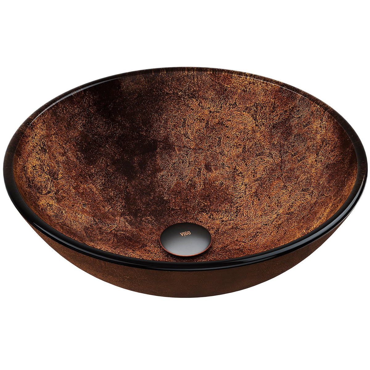 Vigo Vessel Sink Copper - 17â Artistic Round Bowl Sink for Bathrooms, Tempered Glass Above Counter Bathroom Sink with NonStickShield, QuickDrain & TempGuard, Modern Luxury Design