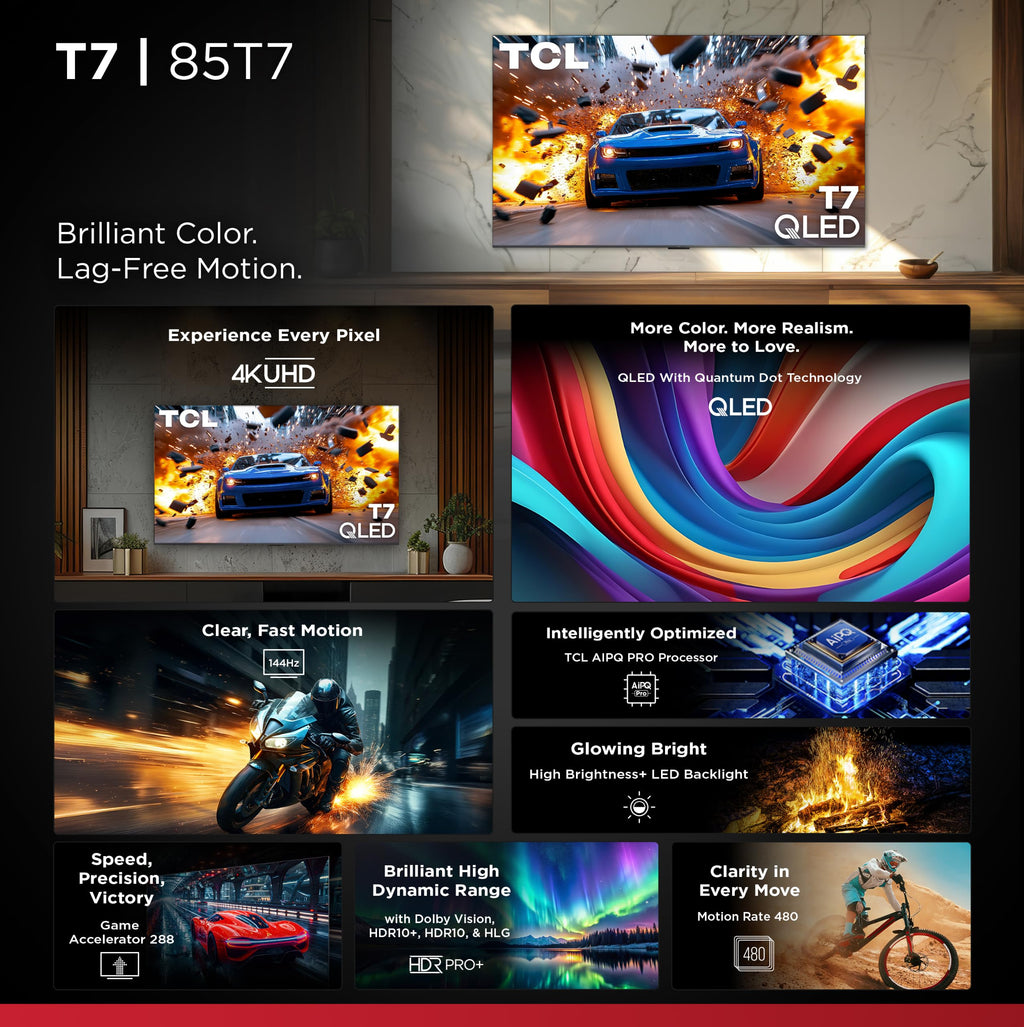 TCL 65" T7 4K QLED Google TV with 144Hz Gaming (65T7)