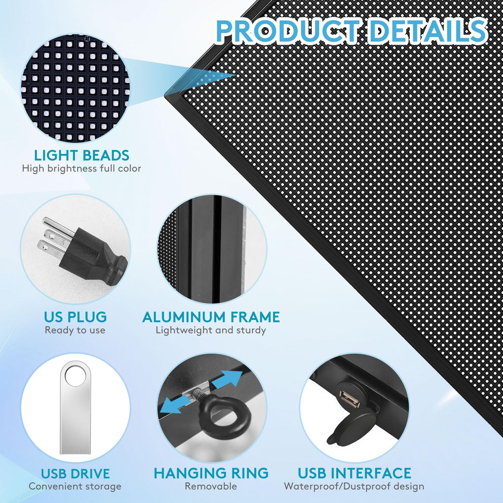 P5 Programmable LED Signs 65"x34" IP65 Waterproof Outdoor Digital Display with WiFi & USB Control, Full-Color 320Ã160 SMD Scrolling Text/Image/Video Advertising Board for Business