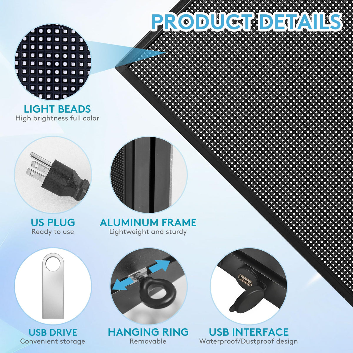 P5 Programmable LED Signs 65"x34" IP65 Waterproof Outdoor Digital Display with WiFi & USB Control, Full-Color 320Ã160 SMD Scrolling Text/Image/Video Advertising Board for Business