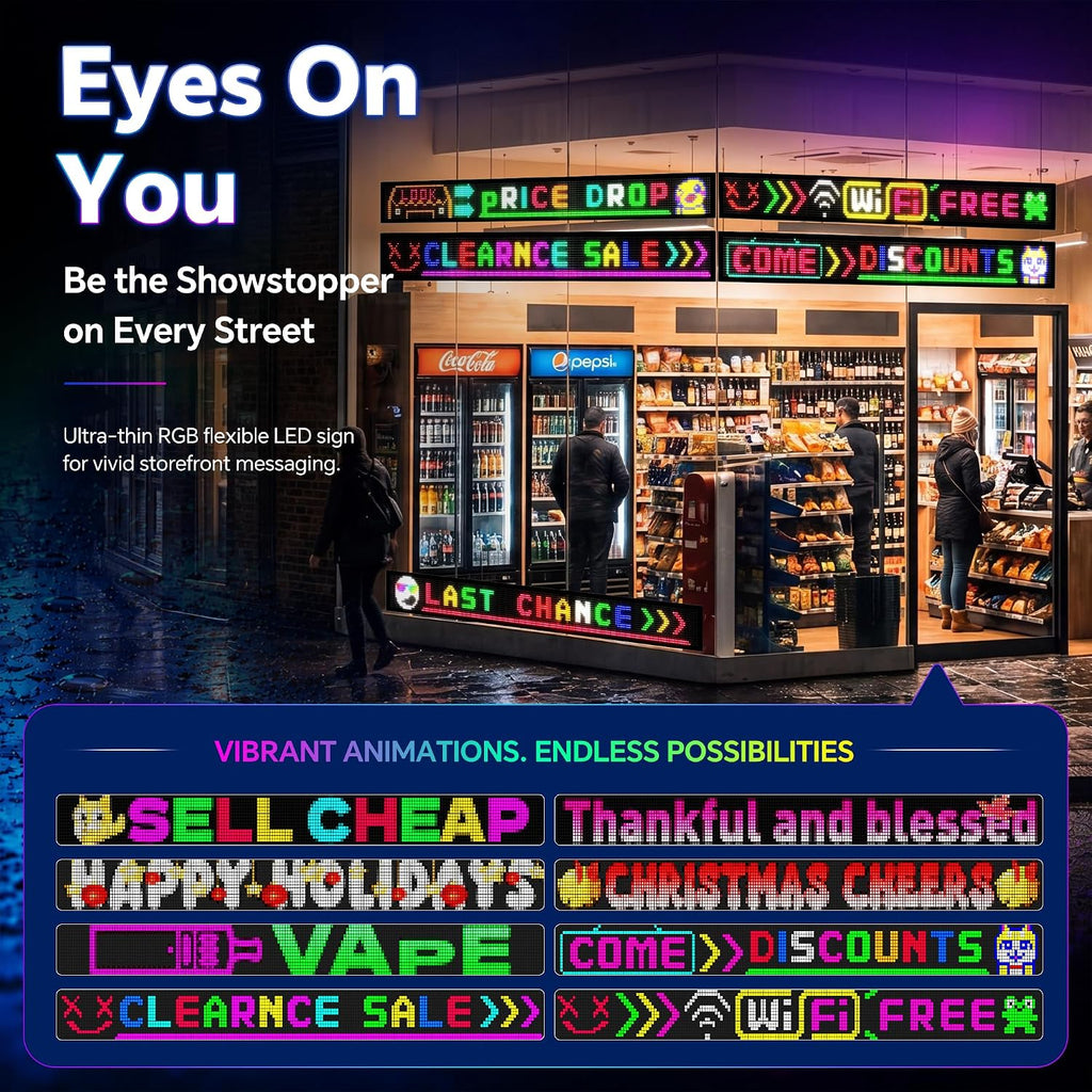 KJOY Bright Large Programmable LED Sign, 77''x8'' Flexible Scrolling LED Sign, Bluetooth App Control Custom Text Digital LED Display for Store, Schools, coffee, shop, Hotel
