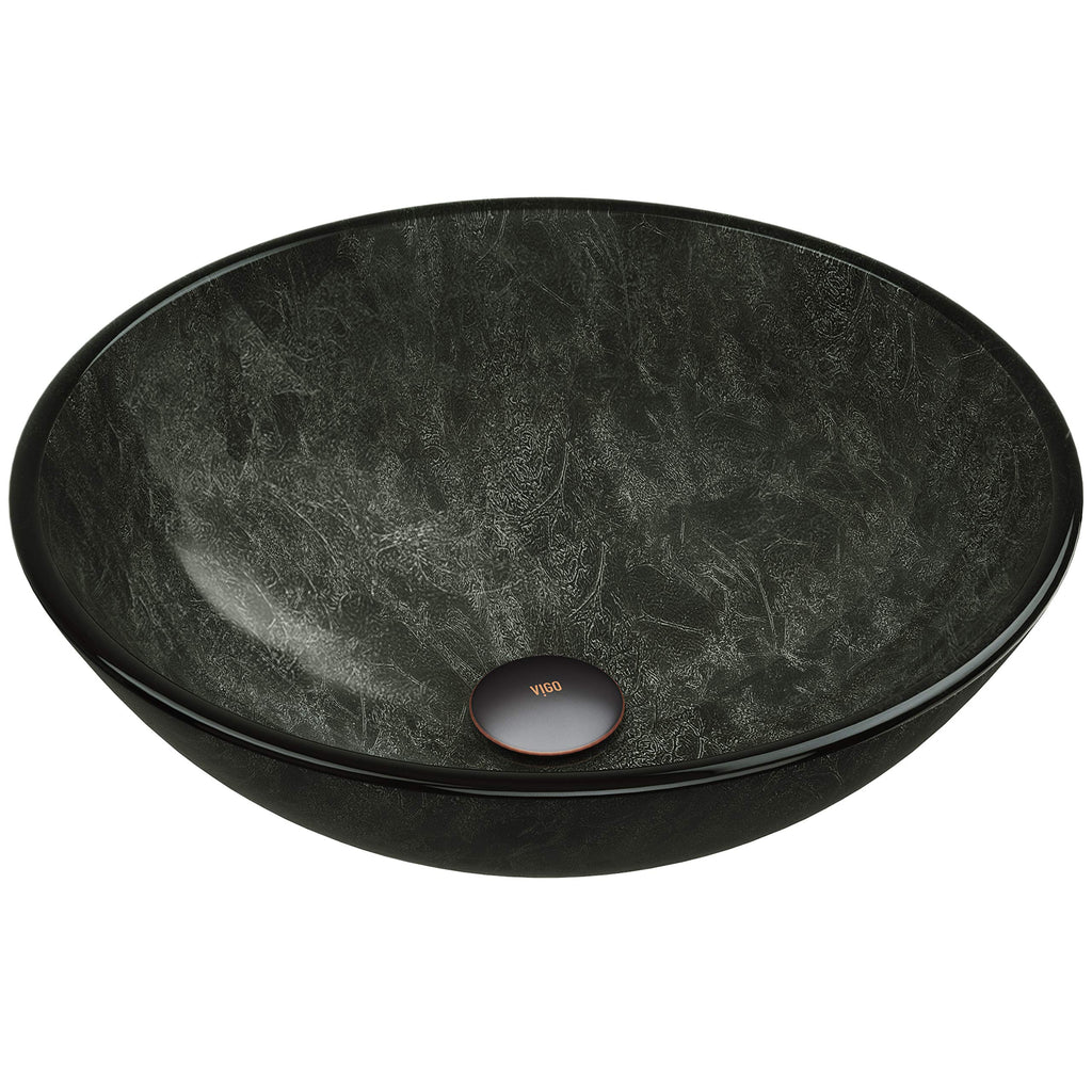 Vigo Vessel Sink Copper - 17â Artistic Round Bowl Sink for Bathrooms, Tempered Glass Above Counter Bathroom Sink with NonStickShield, QuickDrain & TempGuard, Modern Luxury Design