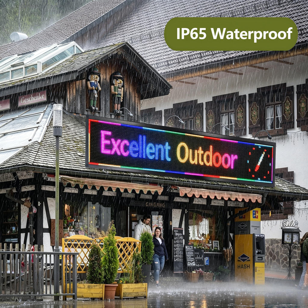 P3 Programmable LED Sign 40"x17" Full Color Outdoor Digital Message Board WiFi Control, IP65 Waterproof, 5000cd Brightness, Scrolling Text/Image/Video Display for Business Store Restaurant Advertising