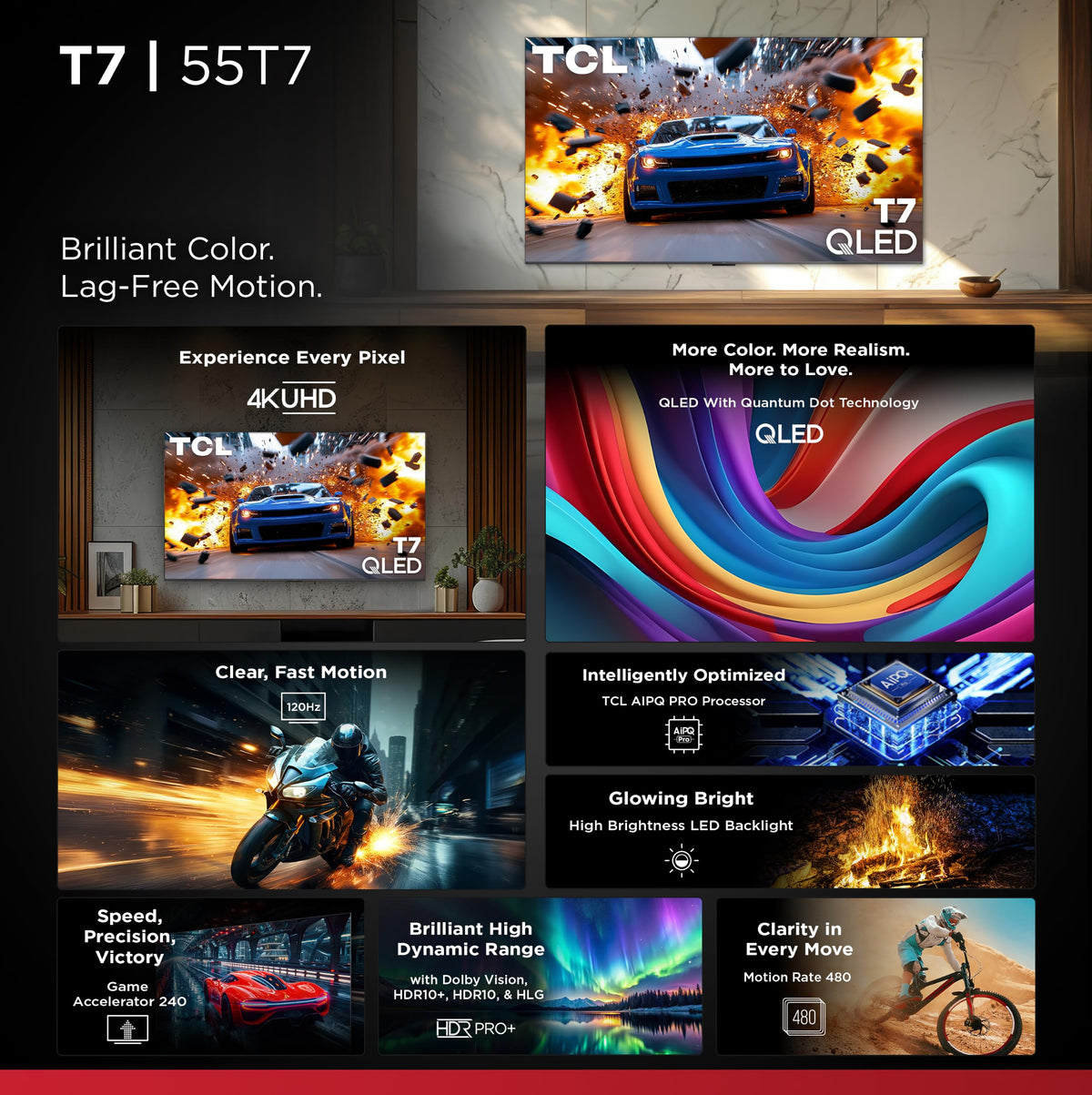 TCL 65" T7 4K QLED Google TV with 144Hz Gaming (65T7)
