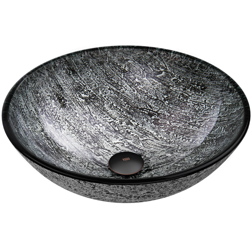 Vigo Vessel Sink Copper - 17â Artistic Round Bowl Sink for Bathrooms, Tempered Glass Above Counter Bathroom Sink with NonStickShield, QuickDrain & TempGuard, Modern Luxury Design