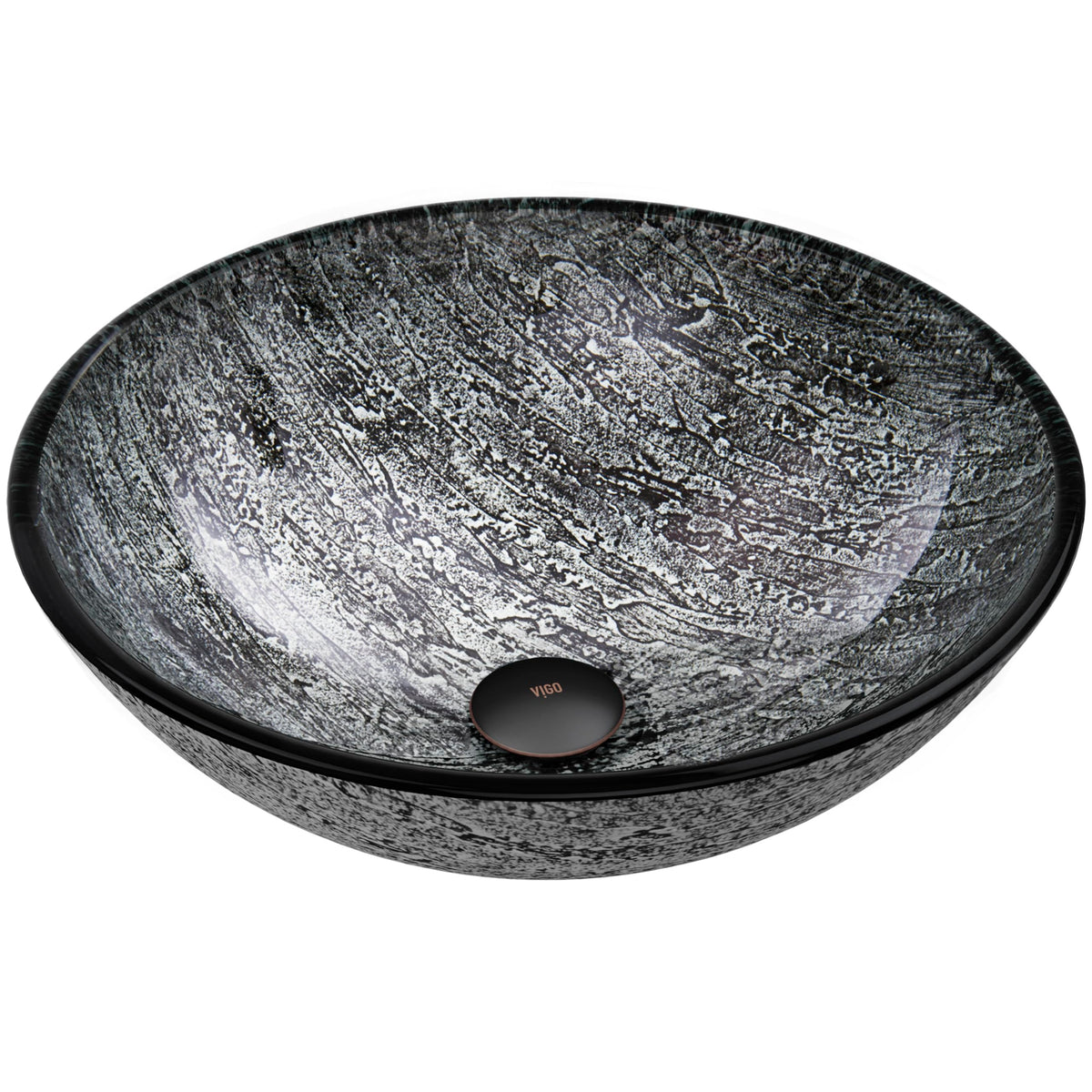 Vigo Vessel Sink Copper - 17â Artistic Round Bowl Sink for Bathrooms, Tempered Glass Above Counter Bathroom Sink with NonStickShield, QuickDrain & TempGuard, Modern Luxury Design