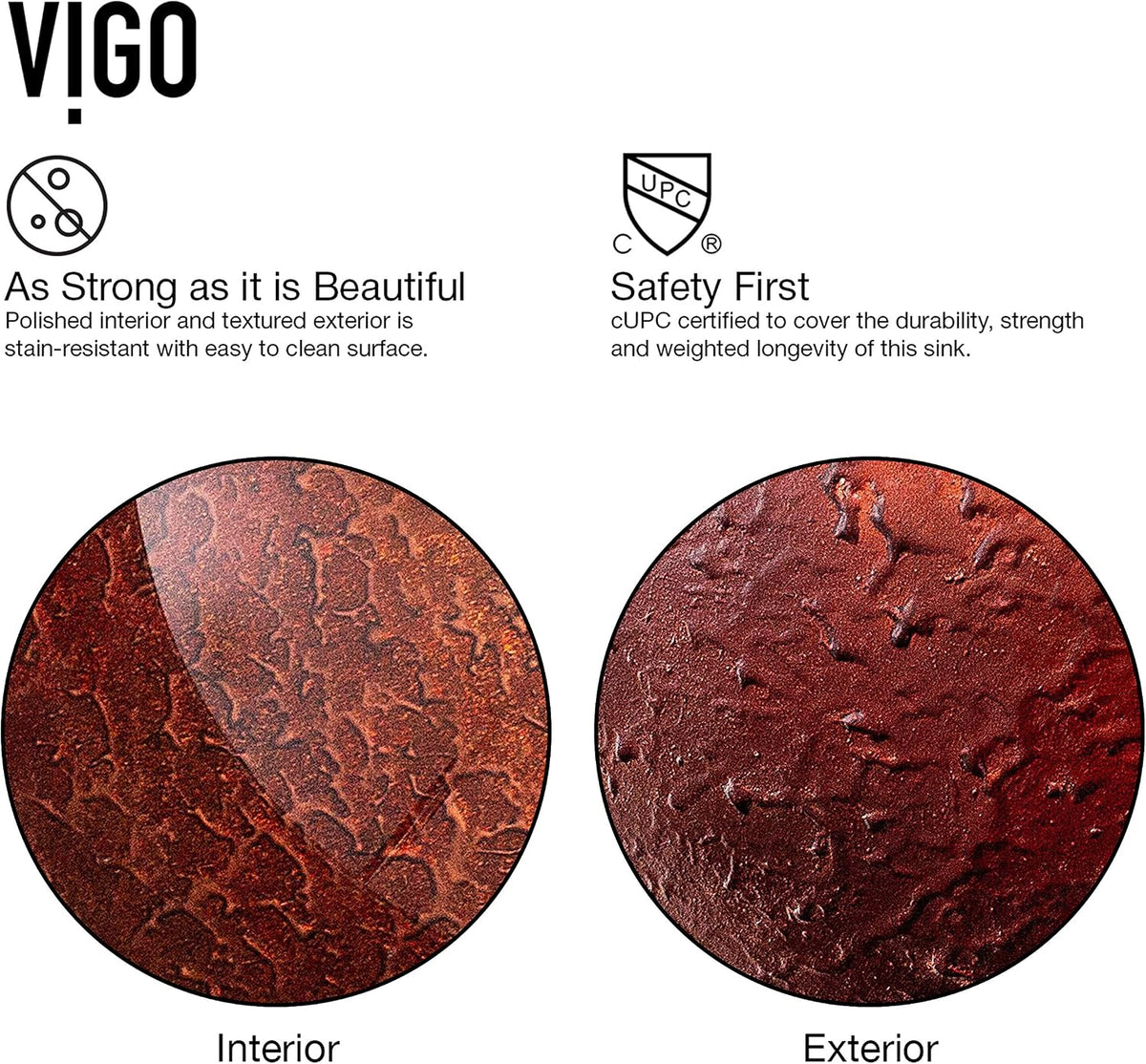 Vigo Vessel Sink Copper - 17â Artistic Round Bowl Sink for Bathrooms, Tempered Glass Above Counter Bathroom Sink with NonStickShield, QuickDrain & TempGuard, Modern Luxury Design
