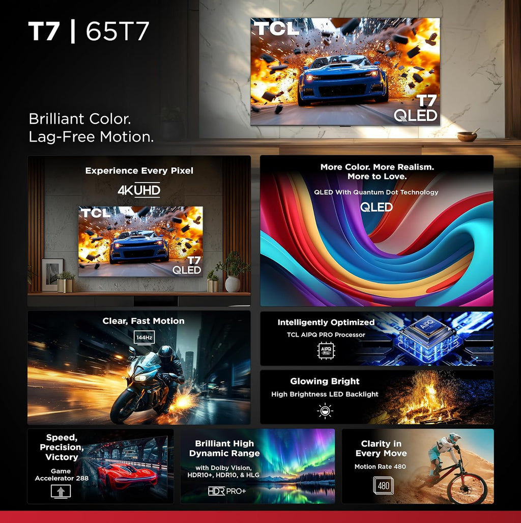 TCL 65" T7 4K QLED Google TV with 144Hz Gaming (65T7)