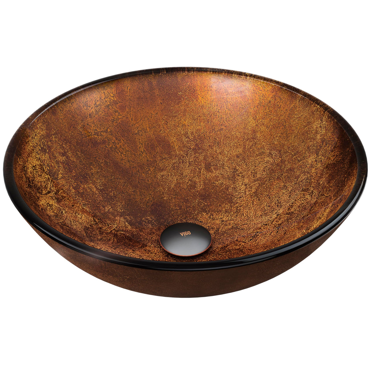 Vigo Vessel Sink Copper - 17â Artistic Round Bowl Sink for Bathrooms, Tempered Glass Above Counter Bathroom Sink with NonStickShield, QuickDrain & TempGuard, Modern Luxury Design