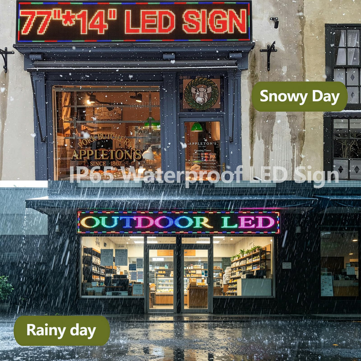 P3 Programmable LED Sign 40"x17" Full Color Outdoor Digital Message Board WiFi Control, IP65 Waterproof, 5000cd Brightness, Scrolling Text/Image/Video Display for Business Store Restaurant Advertising