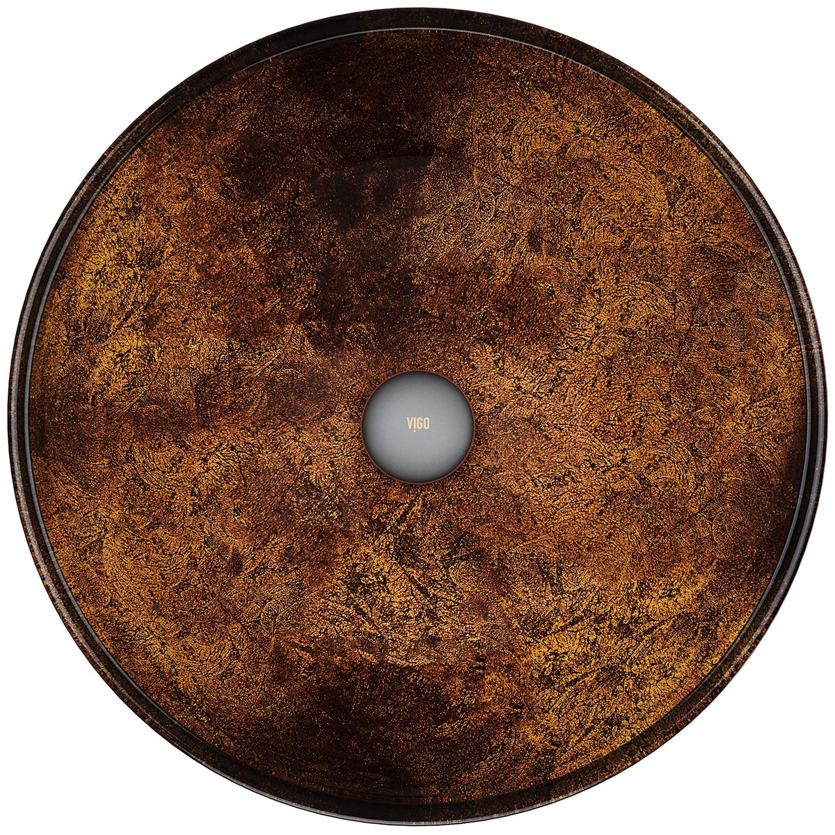 Vigo Vessel Sink Copper - 17â Artistic Round Bowl Sink for Bathrooms, Tempered Glass Above Counter Bathroom Sink with NonStickShield, QuickDrain & TempGuard, Modern Luxury Design